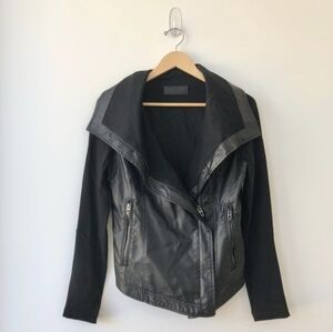 BLANKNYC Black Faux Leather Moto Asymmetrical Drape Front Jacket - Size S